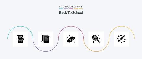 Back to School Glyph 5 Icon Pack inklusive Bemalung. Zeichnung. zurück zur Schule. Farbe. Sport vektor