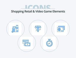 Einkaufen von Einzelhandels- und Videospielelementen blaues Symbolpaket 5 Symboldesign. passieren. Juwel. Milch. Schmuck. Diamant vektor