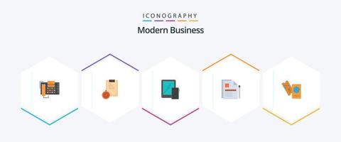 Modern Business 25 Flat Icon Pack inklusive Rechtsdokument. Geschäft. Zeit. Vertrag. Tablette vektor