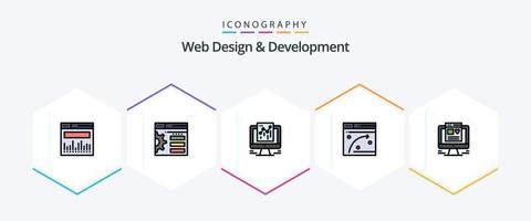 Webdesign und -entwicklung 25 gefüllte Symbolpakete einschließlich . Netz. Google. Computer. Fenster vektor