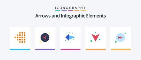 pil platt 5 ikon packa Inklusive . fram. riktning. pil. ner. kreativ ikoner design vektor