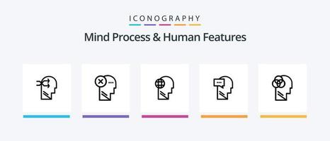 Mind Process und Human Features Line 5 Icon Pack inklusive Kopf. Charakter. Kopf. Persönlichkeit. Geist. kreatives Symboldesign vektor