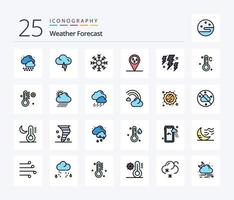 Wetter 25 Zeilen gefülltes Icon Pack inklusive Wetter. Energie. Schnee. Bolzen. regnen vektor