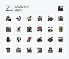 Stadtleben 25 Zeilen gefülltes Icon Pack inklusive Truck. Stadt. Leben. Büro. Leben vektor