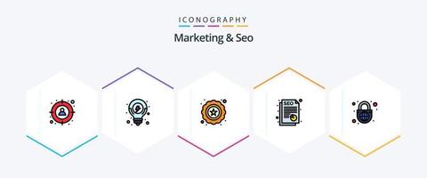 Marketing und SEO 25 Filledline Icon Pack inklusive Globus mit Schloss. Globus. Prämie. Sicherheit. seo vektor