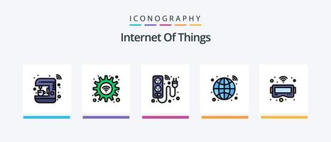 Internet der Dinge Zeile gefüllt 5 Icon Pack inklusive Kochen. kabellos. Internet. W-lan. Transport. kreatives Symboldesign vektor