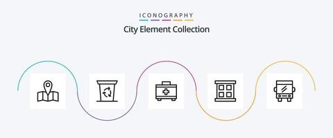 City Element Collection Line 5 Icon Pack inklusive Bus. Fensterkasten. Fenster . vektor