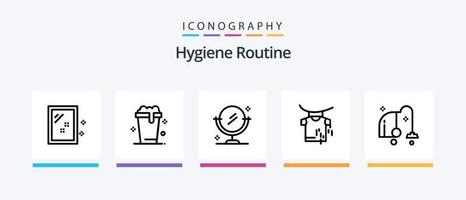 Hygiene-Routine-Linie 5 Icon Pack inklusive Reinigung. Zeit. Glas. Reinigung. Glas. kreatives Symboldesign vektor