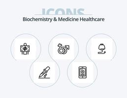 Biochemie und Medizin Healthcare Line Icon Pack 5 Icon Design. Aufputschmittel. Gesundheitstasche . Tasche. Pflege vektor