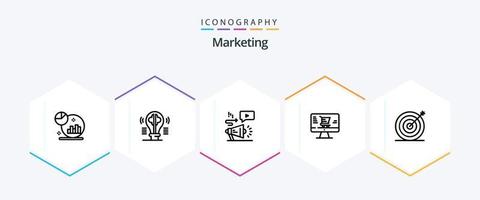 marknadsföring 25 linje ikon packa Inklusive mål. marknadsföring. fantasi. uppkopplad. megafon vektor
