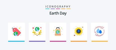 jord dag platt 5 ikon packa Inklusive energi. värma. värld. Sol. handla. kreativ ikoner design vektor