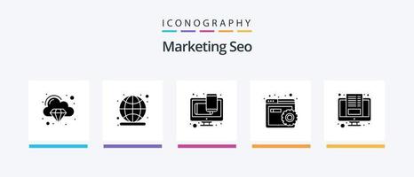 Marketing SEO Glyph 5 Icon Pack inklusive Blog. Browser. Design. Webseite. konfigurieren. kreatives Symboldesign vektor