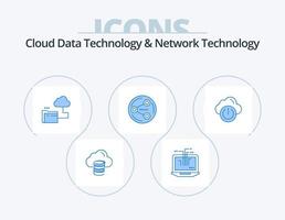 Cloud-Datentechnologie und Netzwerktechnologie Blue Icon Pack 5 Icon Design. Leistung. Medien. Wolke. Sozial. Aktie vektor