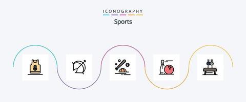 sporter linje fylld platt 5 ikon packa Inklusive stift. boll. punkt. sport. fladdermus vektor