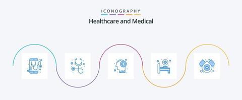medicinsk blå 5 ikon packa Inklusive vatten. blod. hjärna. medicinsk rum. säng vektor