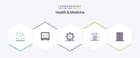 hälsa och medicin 25 platt ikon packa Inklusive kondition. sjukdom. hjärtslag. medicinsk. hälsa vektor