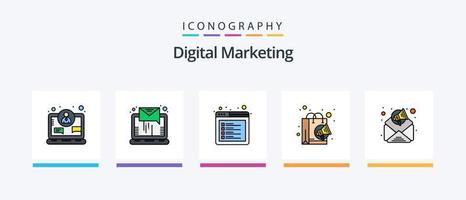 digitale Marketinglinie gefüllt 5 Icon Pack inklusive Werbung. treffen. Handy, Mobiltelefon. Gruppe. Lautsprecher. kreatives Symboldesign vektor