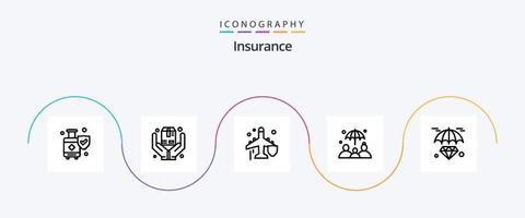 Insurance Line 5 Icon Pack inklusive Versicherung. Diamant. Fliege. Lebensversicherung. Versicherung vektor