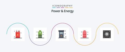kraft och energi platt 5 ikon packa Inklusive energi. batteri. kraft. station. bensin vektor