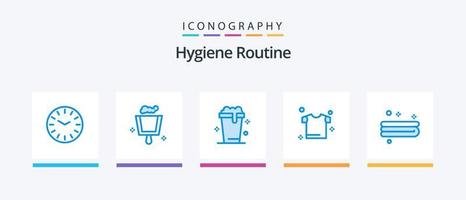 hygien rutin- blå 5 ikon packa Inklusive . handduk. tvätta. rengöring. skjorta. kreativ ikoner design vektor