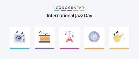 International Jazz Day Flat 5 Icon Pack inklusive Saxophon. Musik. Instrument. Instrument. Vinyl. kreatives Symboldesign vektor