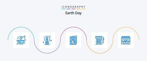 Earth Day Blue 5 Icon Pack inklusive Grün. Erde. Tag der Erde. Tankstelle. Ökologie vektor