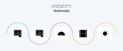 multimedia glyf 5 ikon packa Inklusive . prestanda. ljusstyrka vektor