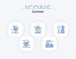 Sommer blau Icon Pack 5 Icon Design. Fleisch. Essen. Strand. Grill. Glas vektor