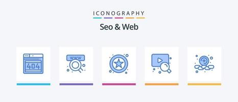 SEO und Web Blue 5 Icon Pack inklusive . Plus. online. hinzufügen. Video. kreatives Symboldesign vektor