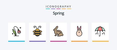 Federlinie gefüllt 5 Icon Pack inklusive Ostern. Frühling. Blume. Natur. Ökologie. kreatives Symboldesign vektor