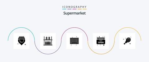 Supermarkt Glyphe 5 Icon Pack inklusive . Essen. Produkt. Huhn. offen vektor