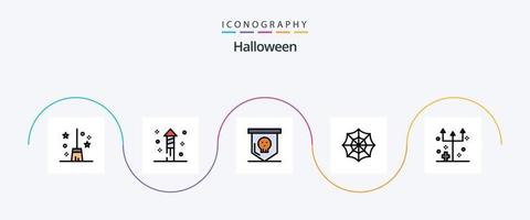 halloween linje fylld platt 5 ikon packa Inklusive Skräck. skrämmande. halloween. eve. Spindel vektor