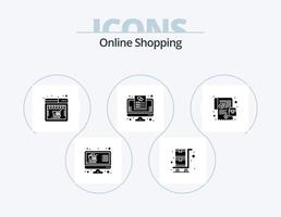 Online-Shopping-Glyphen-Icon-Pack 5 Icon-Design. Handy, Mobiltelefon. Liste. Favorit. Online-Shop vektor