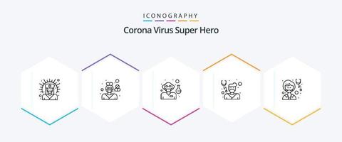 Corona-Virus Superheld 25-Zeilen-Icon-Pack inklusive Pflege. Gesundheit. Apotheker. Arzt. Wissenschaftler vektor