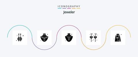 smycke glyf 5 ikon packa Inklusive . halsband. diamant. handla vektor