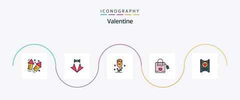 Valentinslinie gefülltes flaches 5-Icon-Paket einschließlich Hochzeit. Liebe. binden. Hängetasche . Herz vektor