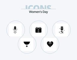 Womens Day Glyph Icon Pack 5 Icon Design. Kalender. Damen. Schleife. Frauen. Mikrofon vektor