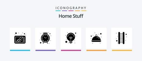 Hem grejer glyf 5 ikon packa Inklusive golv. Glödlampa. kök. maträtt. kreativ ikoner design vektor