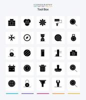 Kreativwerkzeuge 25 Glyphen-Icon-Pack in Schwarz, z. B. Hantel. Sanduhr. Zoomen. Symbol. Kompass vektor