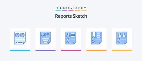 Reports Sketch Blue 5 Icon Pack inklusive Dokument. Lesezeichen. Papier. Bericht. dokumentieren. kreatives Symboldesign vektor