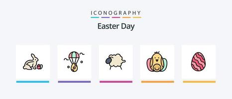Osterlinie gefüllt 5 Icon Pack inklusive Ostern. Feiertage. Huhn. Urlaub. Osterei. kreatives Symboldesign vektor