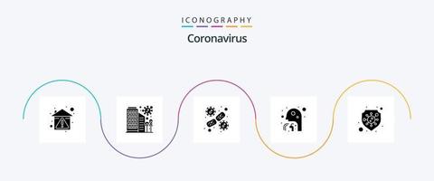 coronavirus glyf 5 ikon packa Inklusive skydd. man. bakterie. sjukvård. blod cell vektor