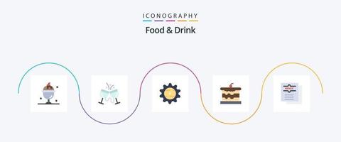 mat och dryck platt 5 ikon packa Inklusive kaka. bageri. dryck. dryck vektor