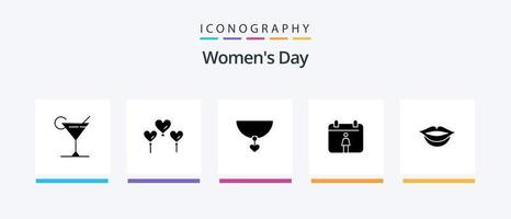 Womens Day Glyph 5 Icon Pack inklusive Tag. Frauen. Liebe. Geschenk. Halskette. kreatives Symboldesign vektor