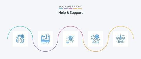 hjälp och Stöd blå 5 ikon packa Inklusive reparera. redskap. hand. ringa upp. ring upp böjning vektor