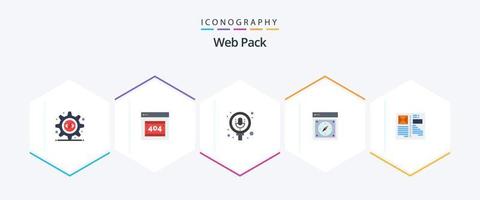 Web Pack 25 Flat Icon Pack inklusive Browser. Netz. Mikrofon. Safari. Kompass vektor