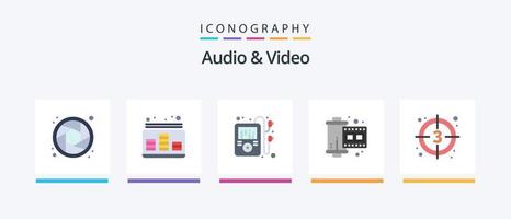 Audio- und Video-Flat-5-Icon-Pack inklusive Film. Countdown. MP-Multimedia. Spule. Film. kreatives Symboldesign vektor