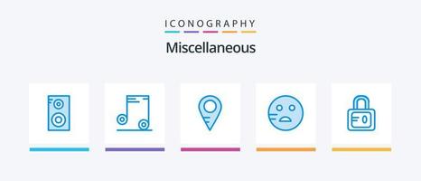 diverse blå 5 ikon packa Inklusive . skola. studie. låsa. kreativ ikoner design vektor