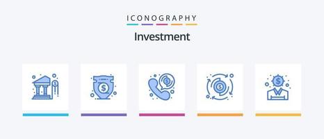 investering blå 5 ikon packa Inklusive aning. överföra. pengar. bearbetning. dollar. kreativ ikoner design vektor