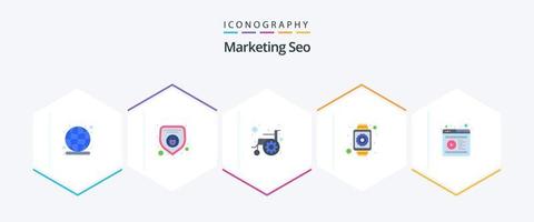 Marketing SEO 25 Flat Icon Pack inklusive Laptop. Einstellungen. Zugänglichkeit. Optimierung. Gang vektor